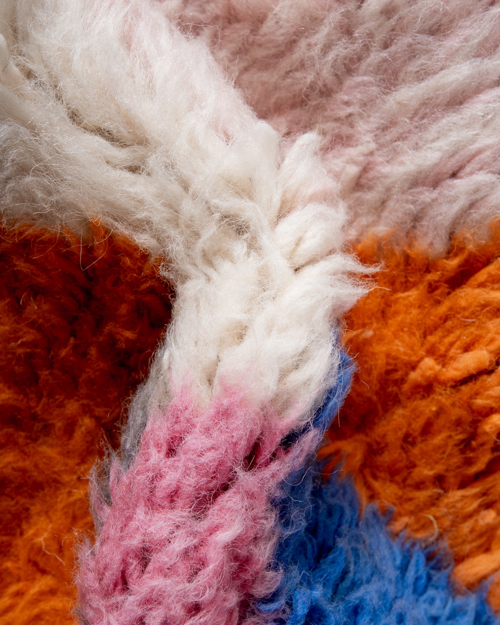 Modern, designer, handcrafted Berber rug from Morocco. Beniourain carpet with beautiful colours and patterns and fluffy wool texture.